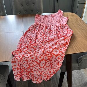 Women’s One Shoulder Floral Smocked Bodice Dress - Coral Pink